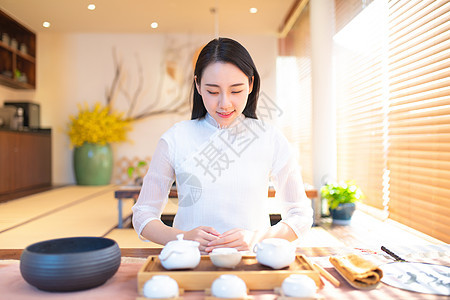 茶艺美女形象背景图片