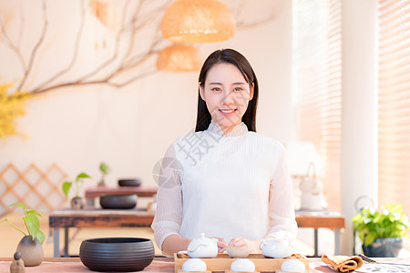 志愿服务精神美女茶艺师背景