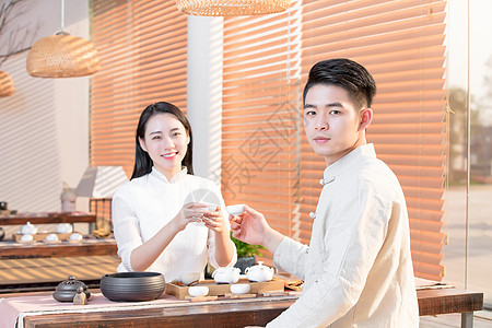 情侣品茶喝茶图片素材