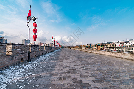 西安城墙雪景旅行高清图片素材