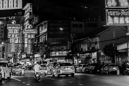 马路黑白曼谷唐人街的马路背景