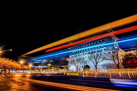 北京前门正阳门夜景光轨图片