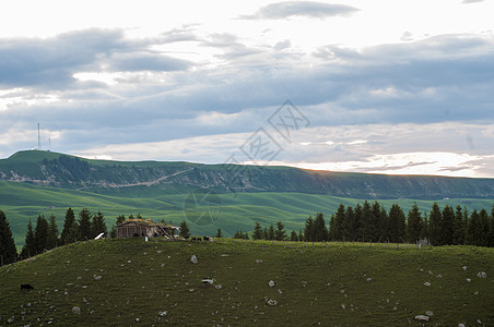 高山白云新疆山区自然草场背景