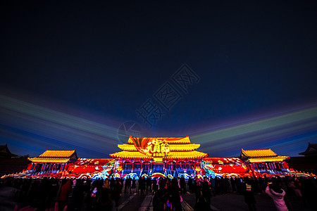 中国城墙北京故宫紫禁城上元之夜背景