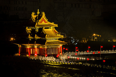 北京国贸夜景北京故宫紫禁城角楼灯会背景