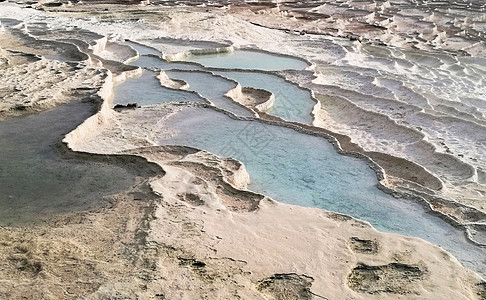 土耳其旅游风光棉花堡天然梯田式钙化池背景图片