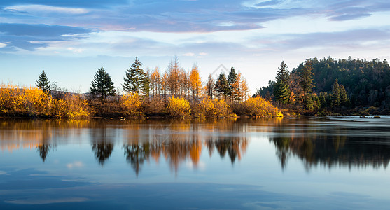 湖水插画秋天的风景背景