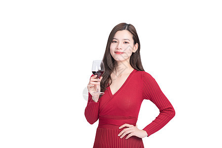 女性喝红酒图片