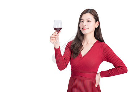 女性喝红酒图片