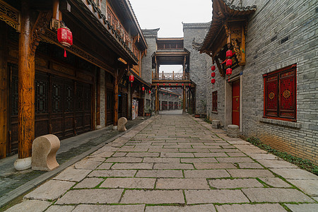 影视城仿古中式庭院青石板路背景图片