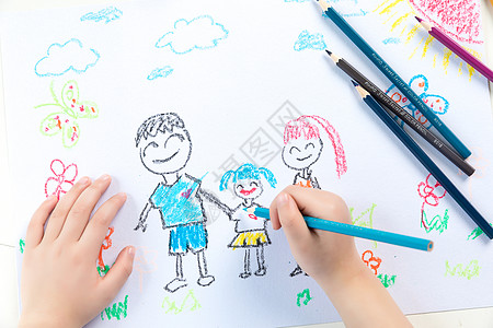 幸福一家儿童绘画全家福背景