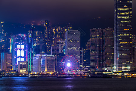 海银大厦夜景香港维多利亚港湾背景