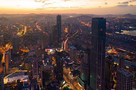 航拍夜景航拍大连建筑全景背景