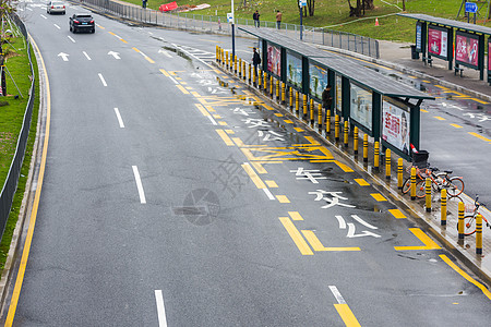 公交站台公交车道背景背景