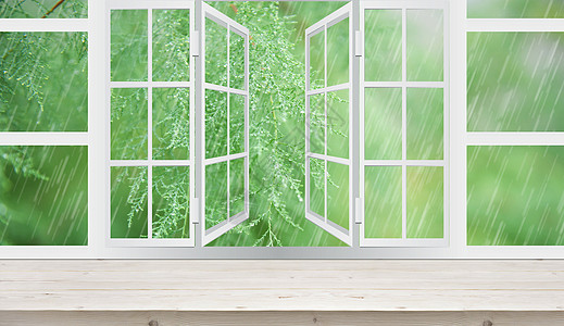 窗台下雨窗外春雨设计图片