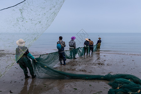 广西京族渔民捕鱼场景大海高清图片素材