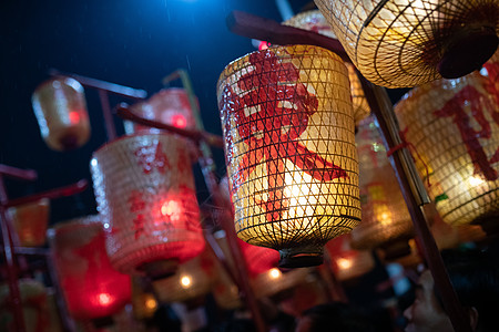 夜晚灯笼广东潮汕元宵节民俗活动“贺灯”背景