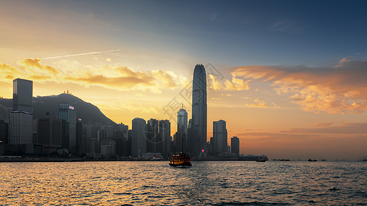 香港夜景香港维多利亚港黄昏落日背景