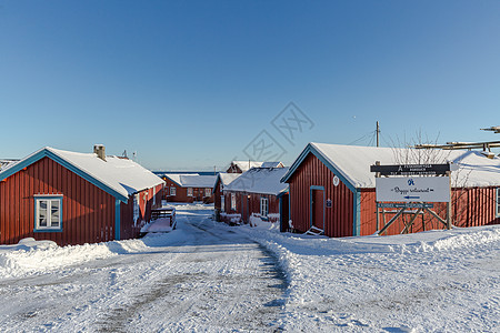 冬季北极圈中的彩色房子图片