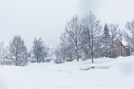 北极圈挪威冬季雪景背景图片