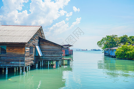 马来西亚槟城海上居民水屋背景