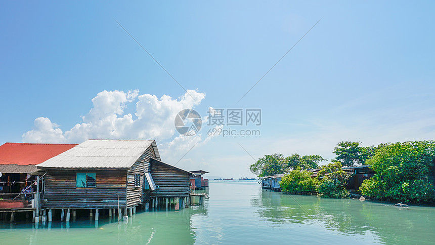 马来西亚槟城海上居民水屋高清图片下载 正版图片 摄图网