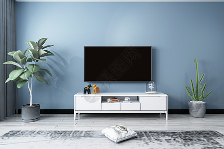 家居模型冷色系电视背景设计图片