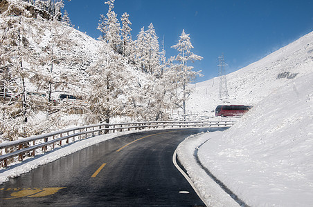 公路交通冬季雪路道路高清图片素材