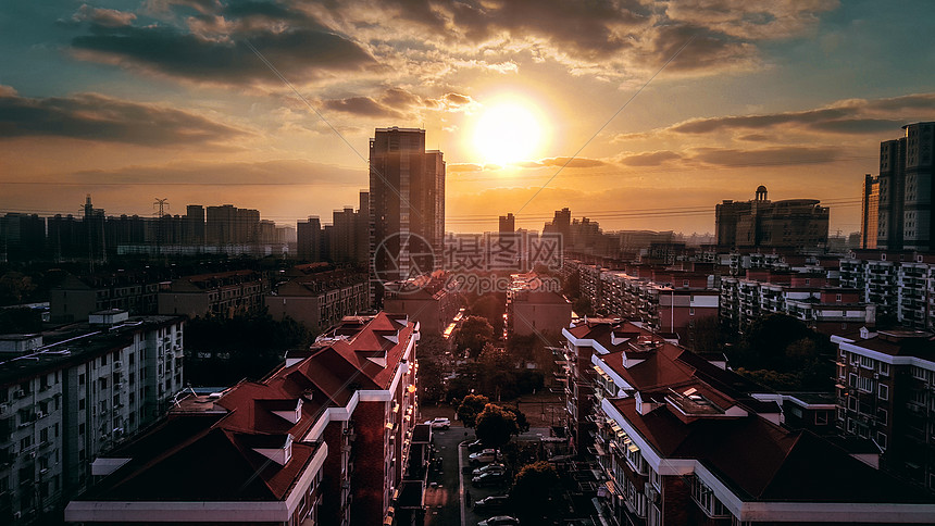 上海小区建筑日落图片