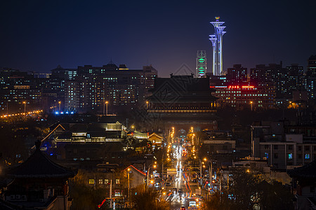 古建筑夜景夜景北京古老与现代建筑背景