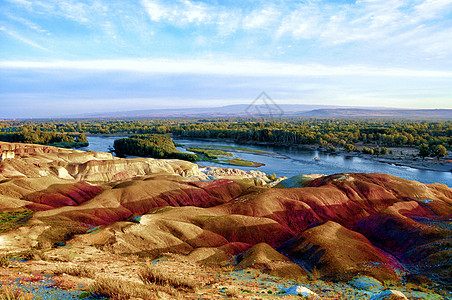 五彩滩新疆河畔景区丹霞地貌背景