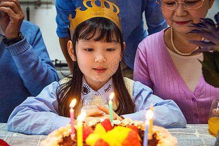 小女孩过生日吹蜡烛背景图片