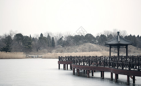 古生态园圆明园结冰湖面背景