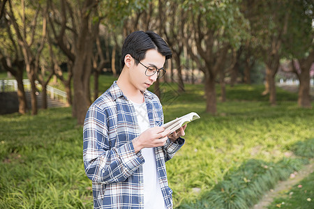 看书学习青年男性户外阅读背景