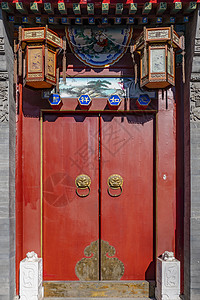 北京方家胡同的红门背景图片