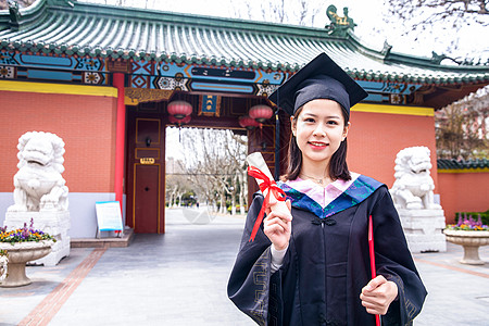 校门口女大学生毕业背景