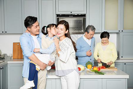 一家人居家做饭背景图片