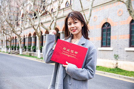 女大学生手拿毕业证书背景