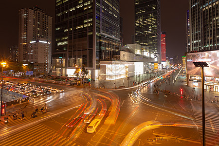 繁华夜景成都IFS十字路口背景