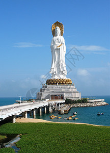 三亚观音海南三亚海边观音塑像背景