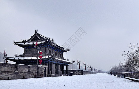 西安雪景西安明城墙雪景背景