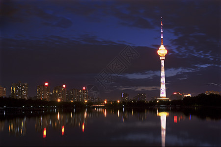 中央电视台夜景北京中央电视塔背景