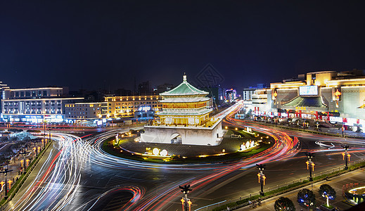 西安钟楼广场夜景图片