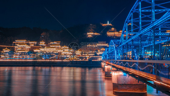 兰州中山桥夜景图片