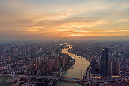 黄昏蜿蜒的汉江江景桥梁天际线背景图片