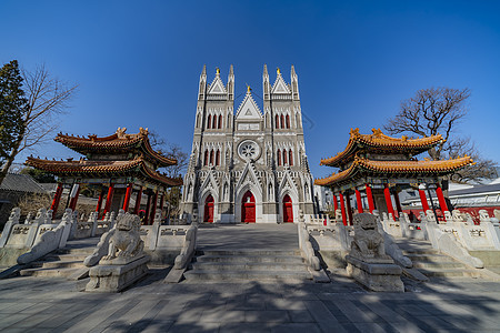 欧式建筑北京西什库天主堂建筑背景