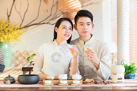 古风情侣喝茶图片素材