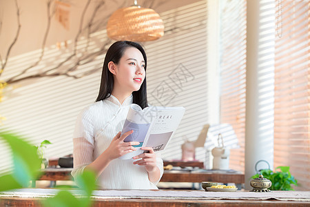 古风美女看书背景