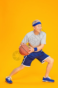 开心的老人老人运动篮球背景