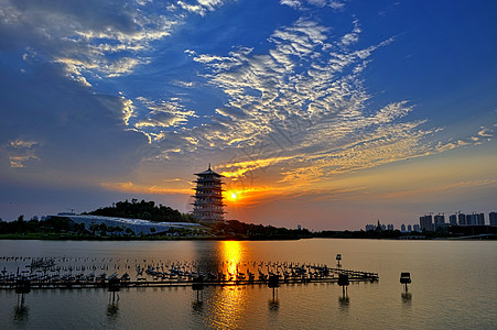 城市湿地长安塔背景